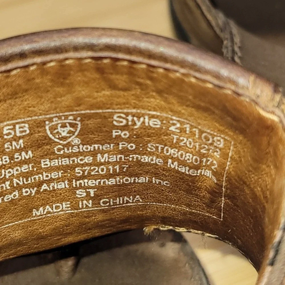 Ariat Wedge Sandals Women 7.5B Brown Leather Western‎ Buckle Thong Shoes